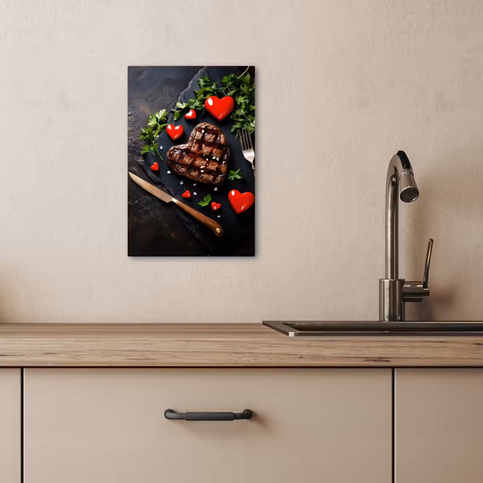 Tableau sur toile - Steak - Coeur - Couverts — 1