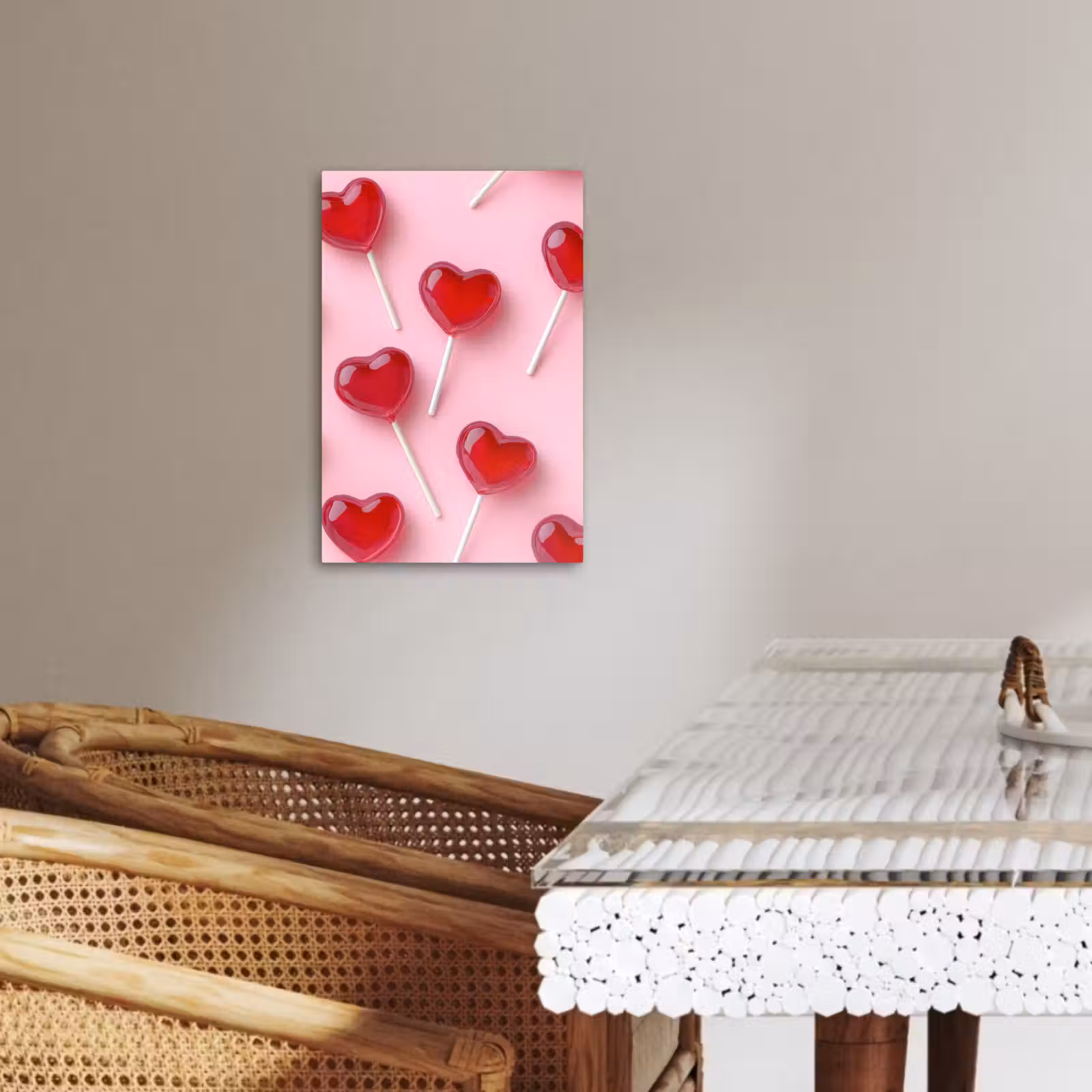 Tableau sur toile - Sucettes - Coeurs - Rose — 1
