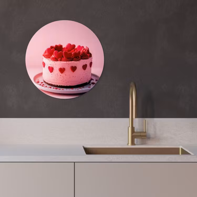 Tableau rond - Gâteau - Coeur - Rose — 1