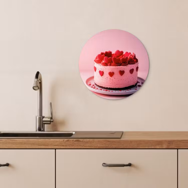 Tableau rond - Gâteau - Coeur - Rose — 3