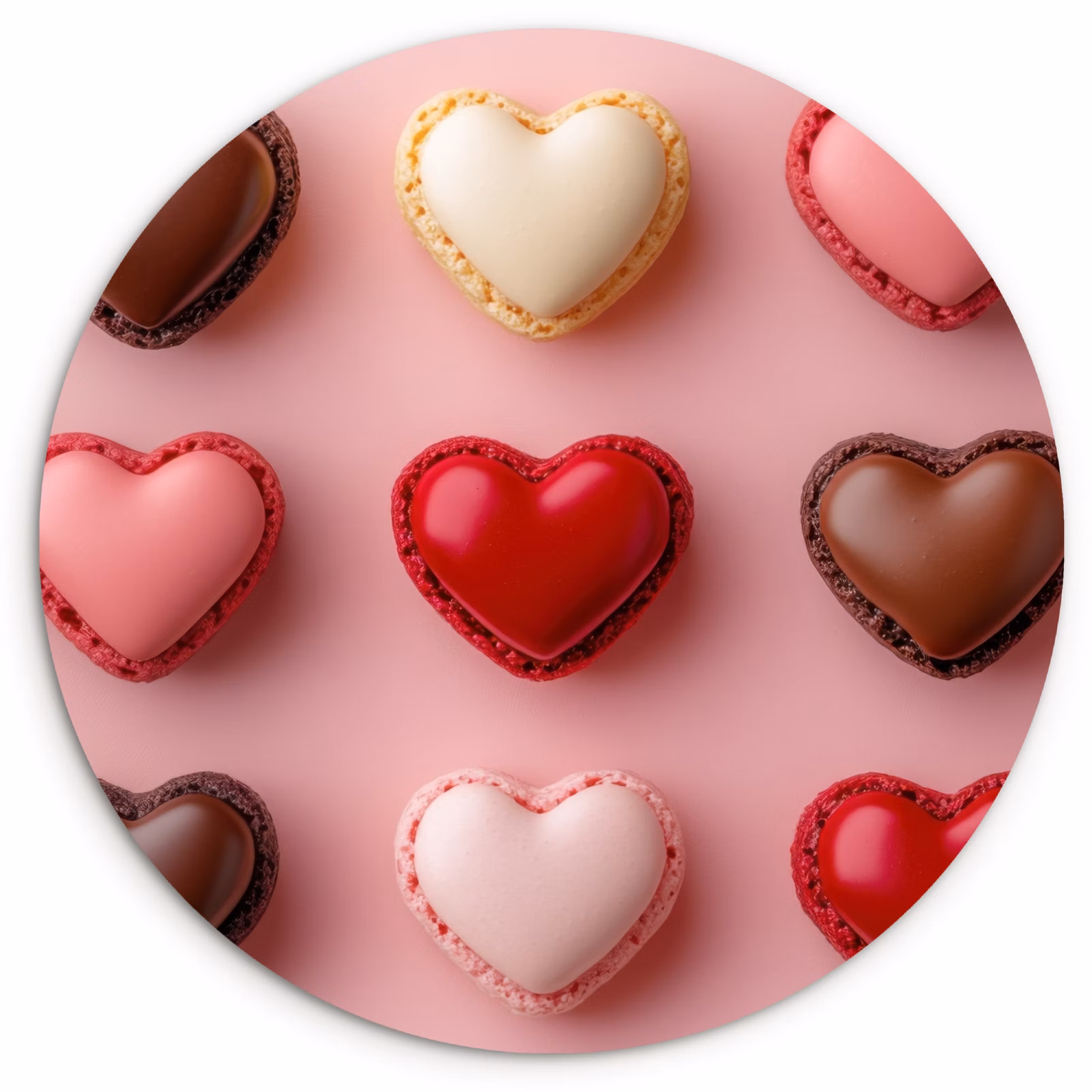Tableau rond - Macarons - Coeurs - Colorés - Rose — 1