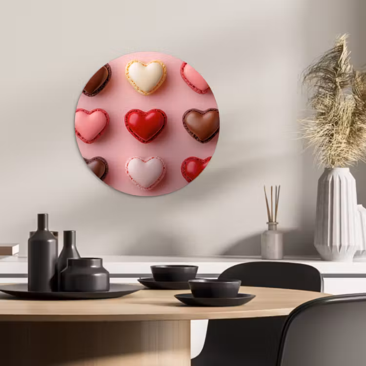 Tableau rond - Macarons - Coeurs - Colorés - Rose — 2