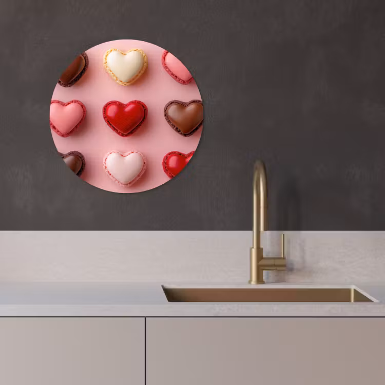 Tableau rond - Macarons - Coeurs - Colorés - Rose — 3