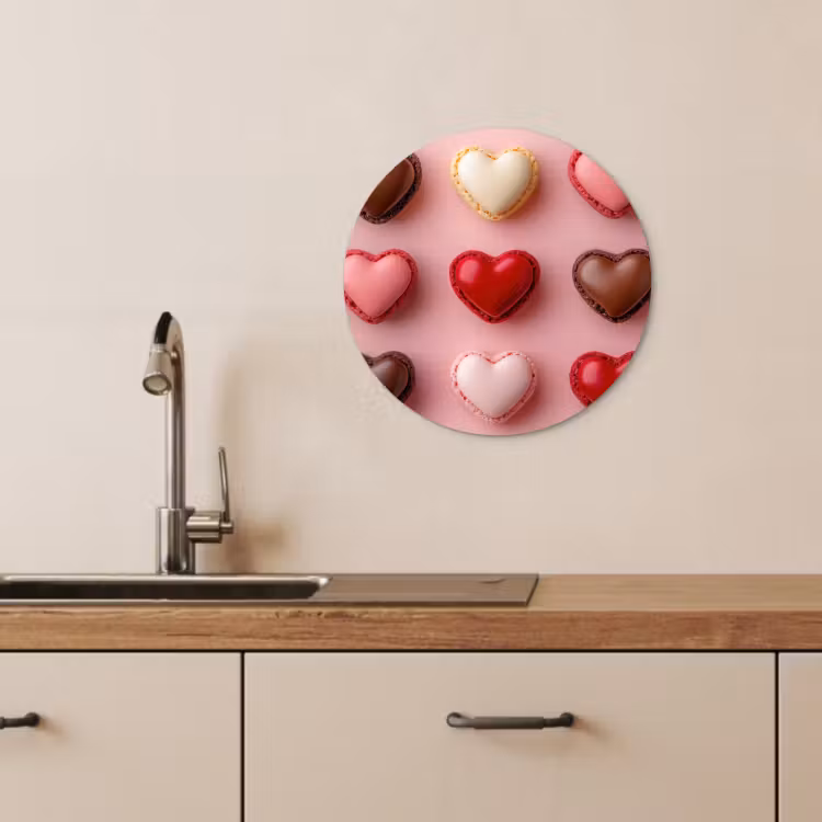 Tableau rond - Macarons - Coeurs - Colorés - Rose — 4