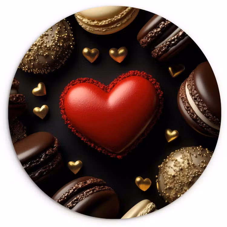 Tableau rond - Macarons - Rouge - Coeur — 1