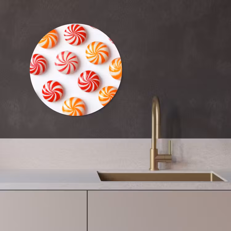 Tableau rond - Bonbons - Motif - Rouge - Orange — 2