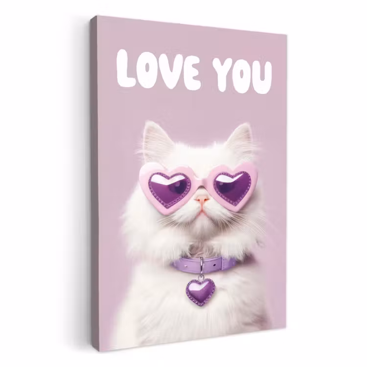 Tableau sur toile - Chat - Amour - Violet - Valentin — 1