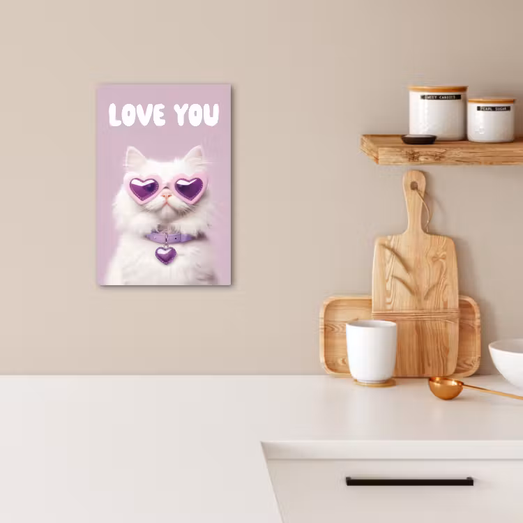 Tableau sur toile - Chat - Amour - Violet - Valentin — 2