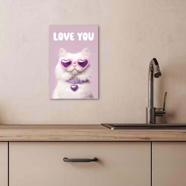 Tableau sur toile - Chat - Amour - Violet - Valentin — 3