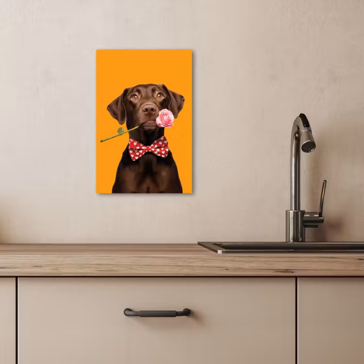 Tableau sur toile - Chien - Orange - Rose - Valentin — 1