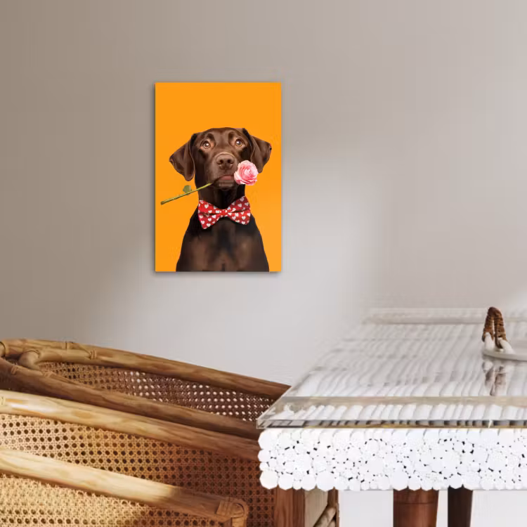 Tableau sur toile - Chien - Orange - Rose - Valentin — 2