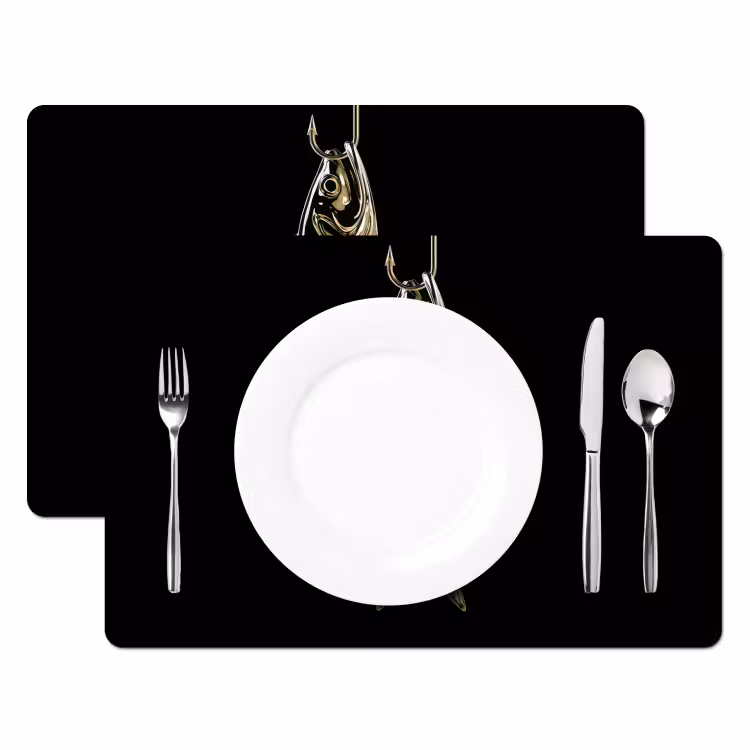 Sets de table en vinyle - Or - Poisson - Crochet - Noir — 2