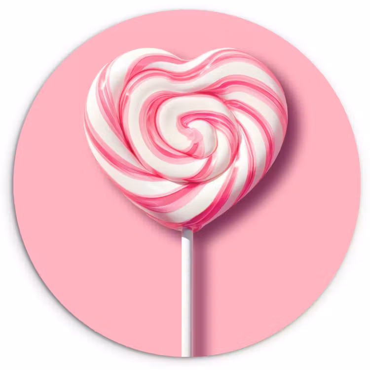 Tableau rond - Bonbons - Sucettes - Coeur - Rose — 1