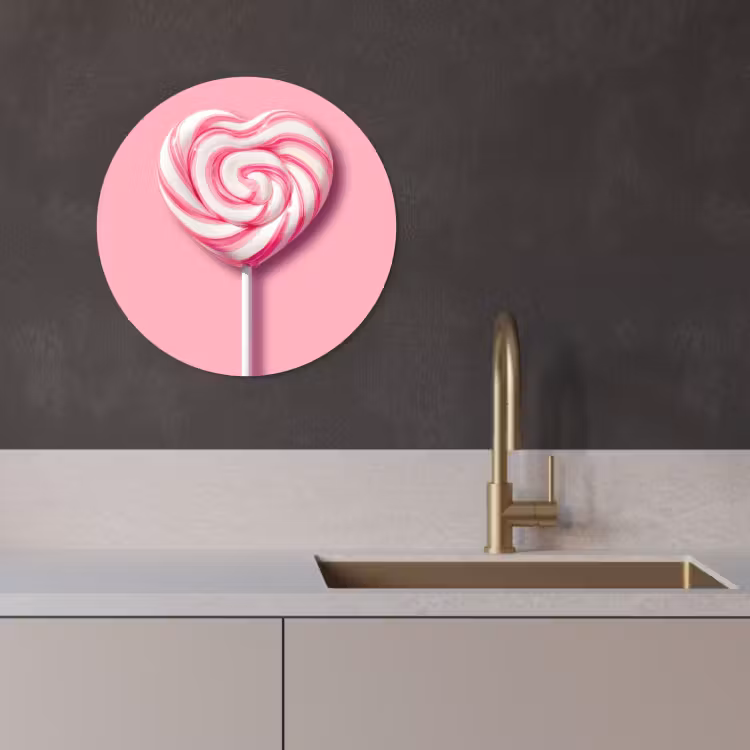 Tableau rond - Bonbons - Sucettes - Coeur - Rose — 2