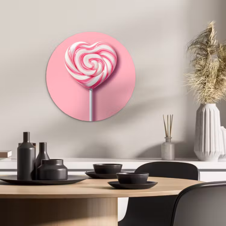 Tableau rond - Bonbons - Sucettes - Coeur - Rose — 3