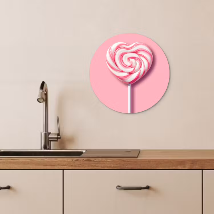 Tableau rond - Bonbons - Sucettes - Coeur - Rose — 4