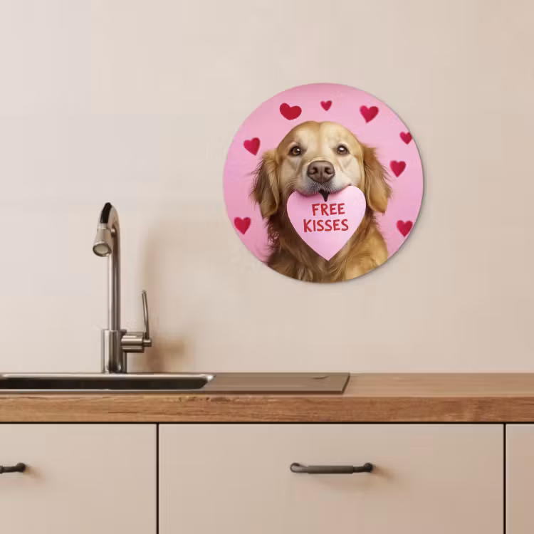 Tableau rond - Chien - Baiser - Valentin - Coeurs — 1