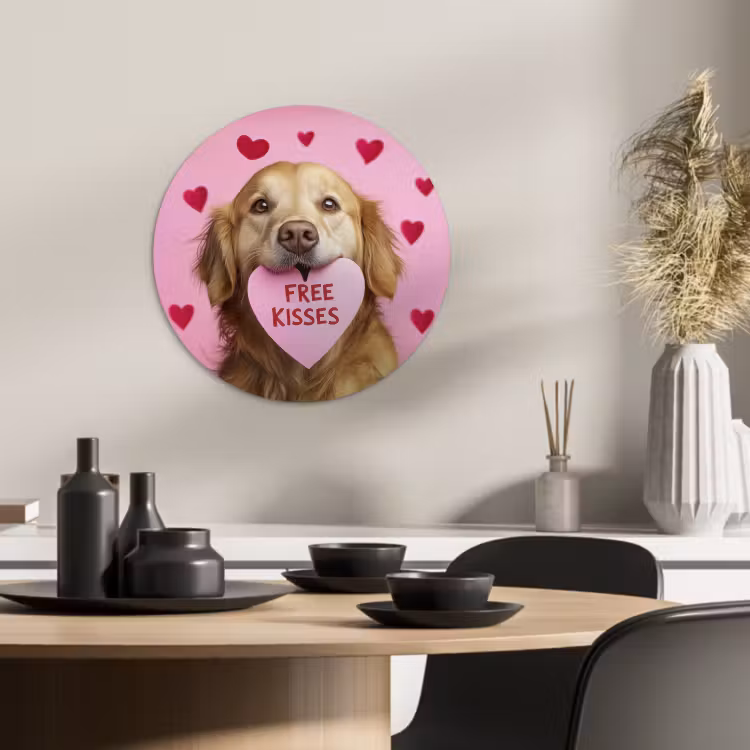 Tableau rond - Chien - Baiser - Valentin - Coeurs — 4