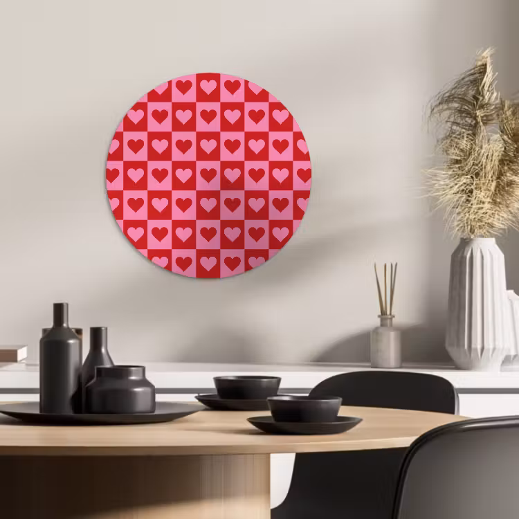 Tableau rond - Rouge - Rose - Échiquier - Valentin — 1