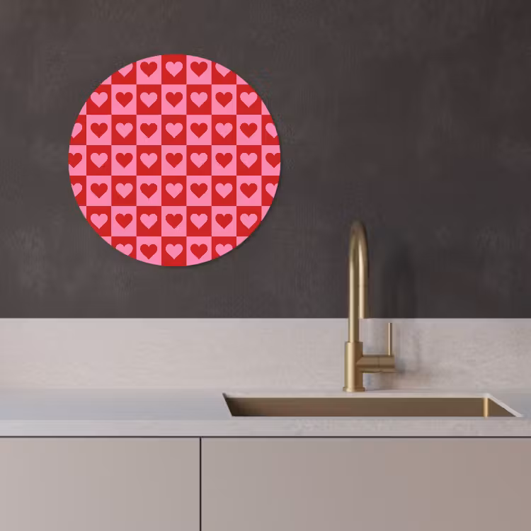 Tableau rond - Rouge - Rose - Échiquier - Valentin — 3