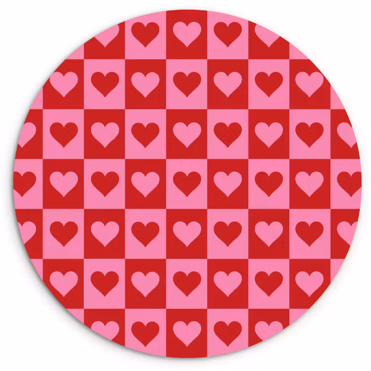 Tableau rond - Rouge - Rose - Échiquier - Valentin — 4