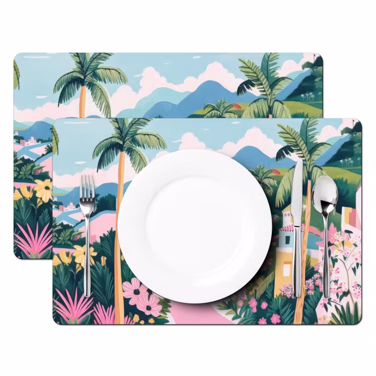 Sets de table - Coloré - Maisons - Collines - Rose — 2