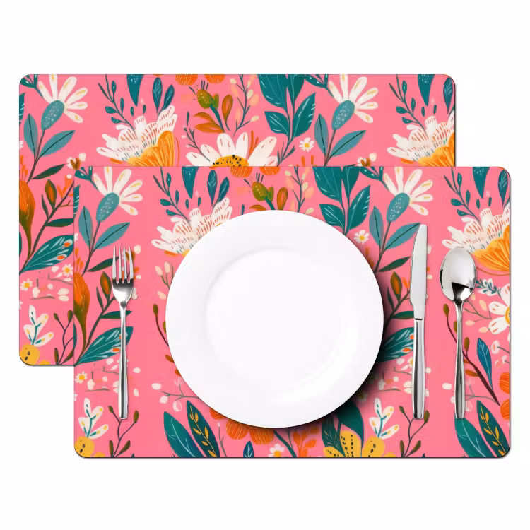 Sets de table - Rose - Fleurs - Blanc - Orange — 2