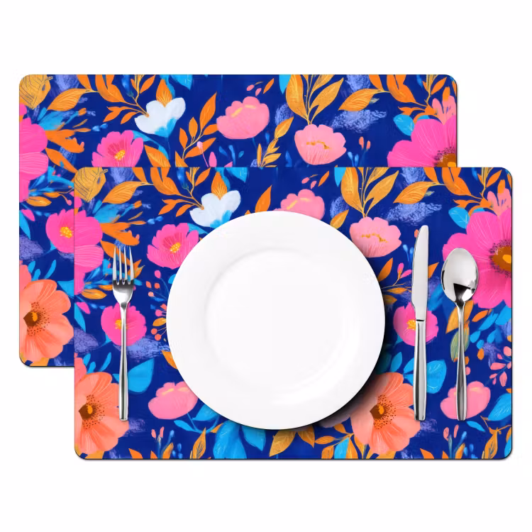 Sets de table - Fleurs - Bleu - Rose — 2