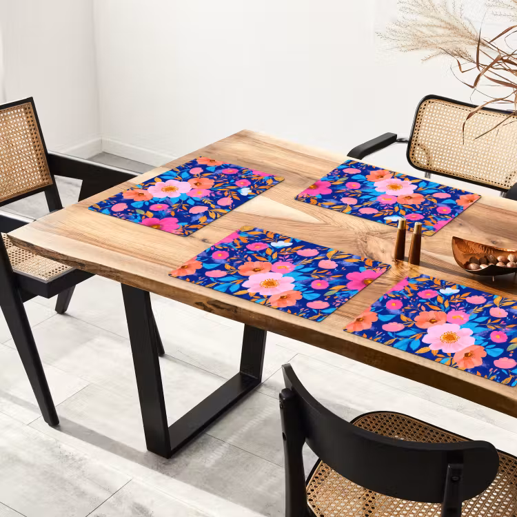 Sets de table - Fleurs - Bleu - Rose — 4