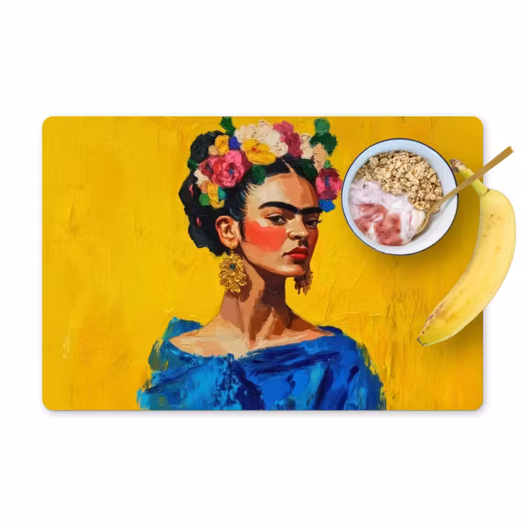 Sets de table - Frida Kahlo - Femme - Jaune - Bleu - Fleurs — 1