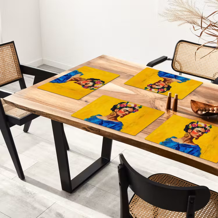 Sets de table - Frida Kahlo - Femme - Jaune - Bleu - Fleurs — 4