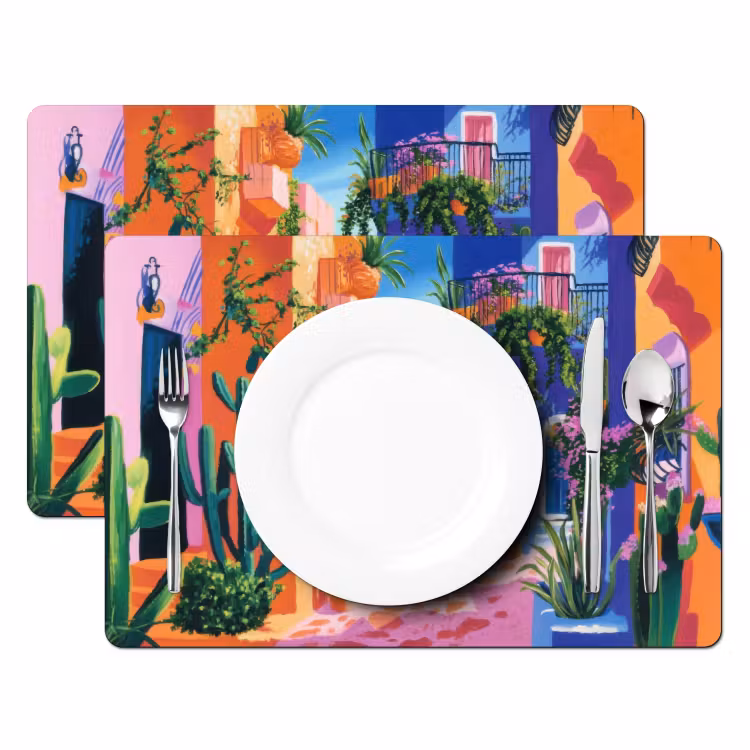 Sets de table - Jaune - Bleu - Orange - Maison — 2