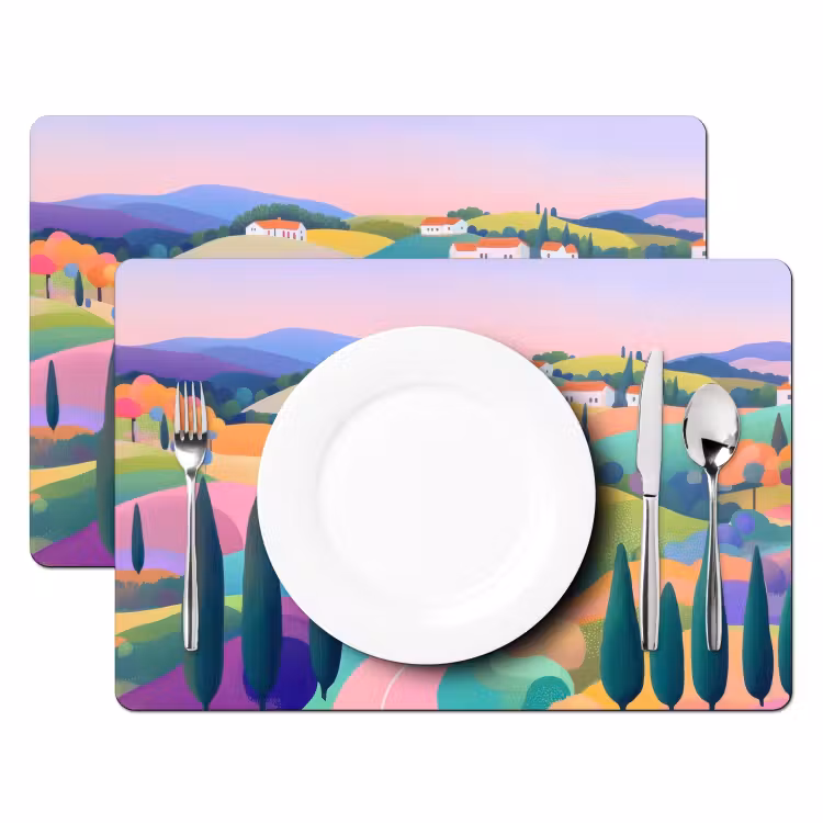 Sets de table - Paysage - Violet - Pastel - Maisons — 2