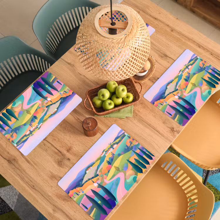 Sets de table - Paysage - Violet - Pastel - Maisons — 3