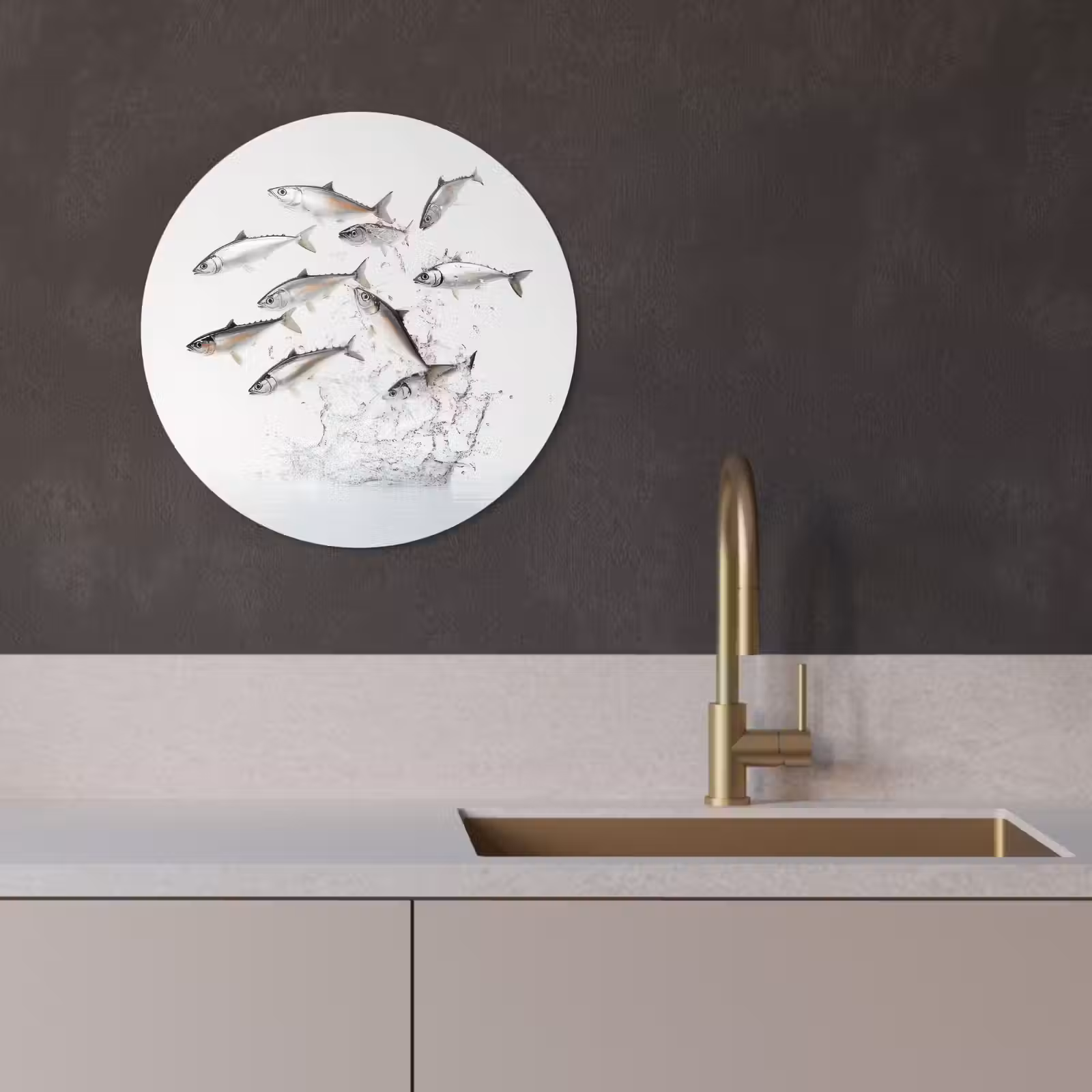 Tableau rond - Poisson - Eau - Blanc — 1