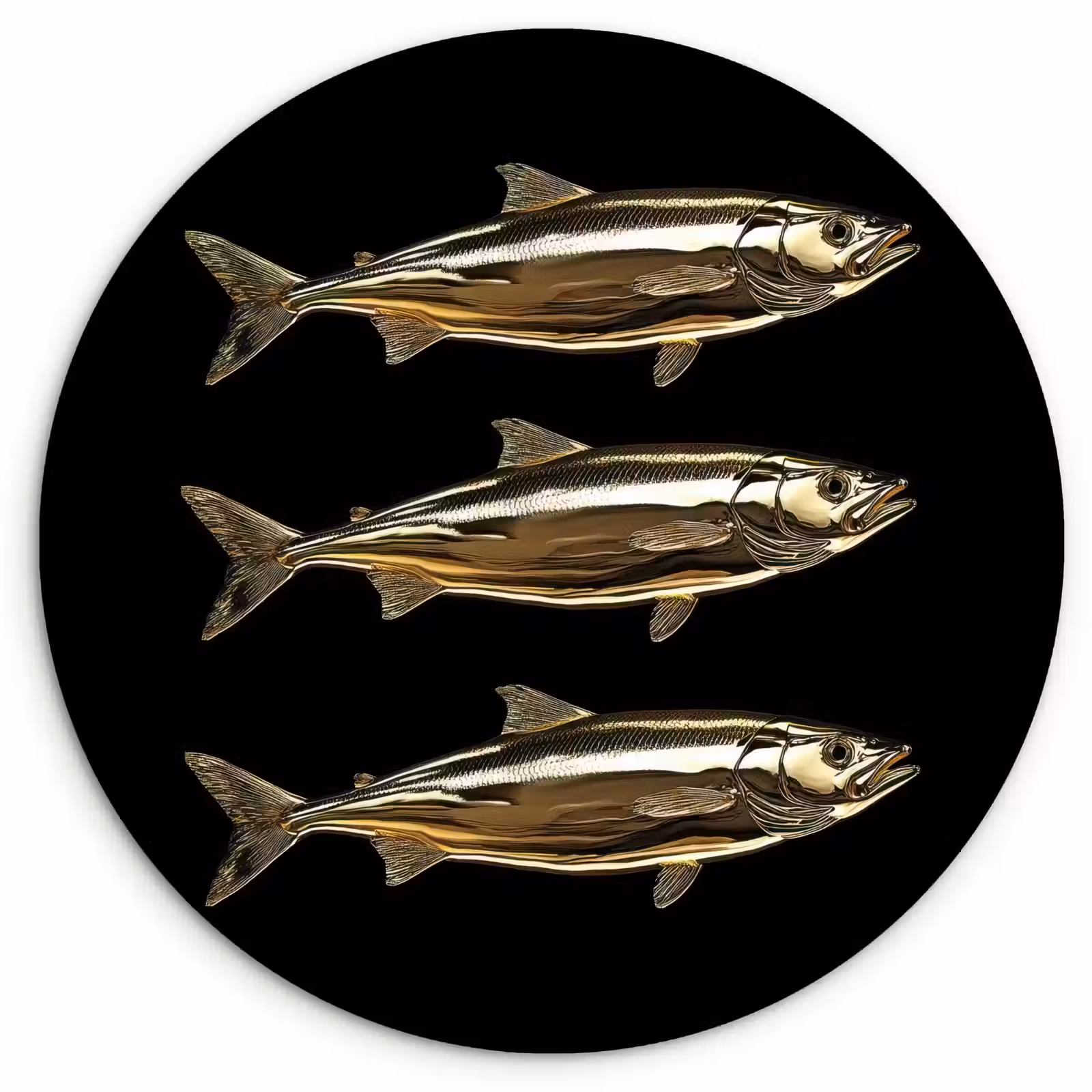 Tableau rond - Poissons - Or - Noir — 1