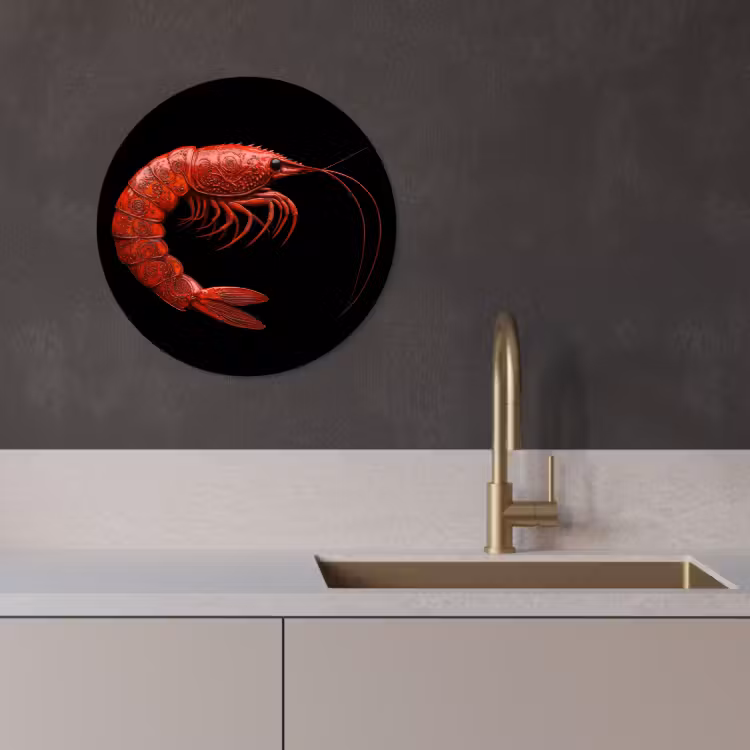 Tableau rond - Crevette - Rouge - Animaux — 1