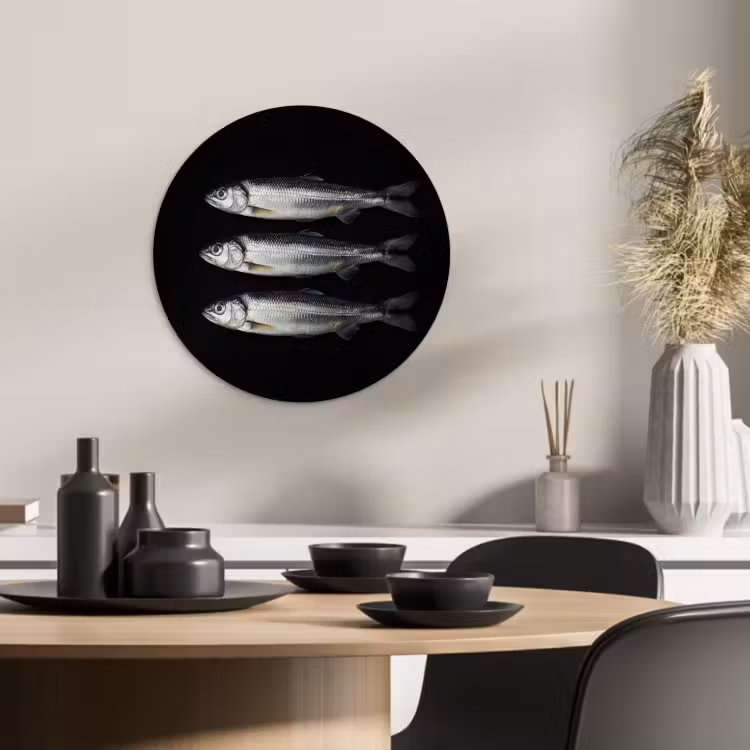 Tableau rond - Hareng - Poisson - Noir — 2