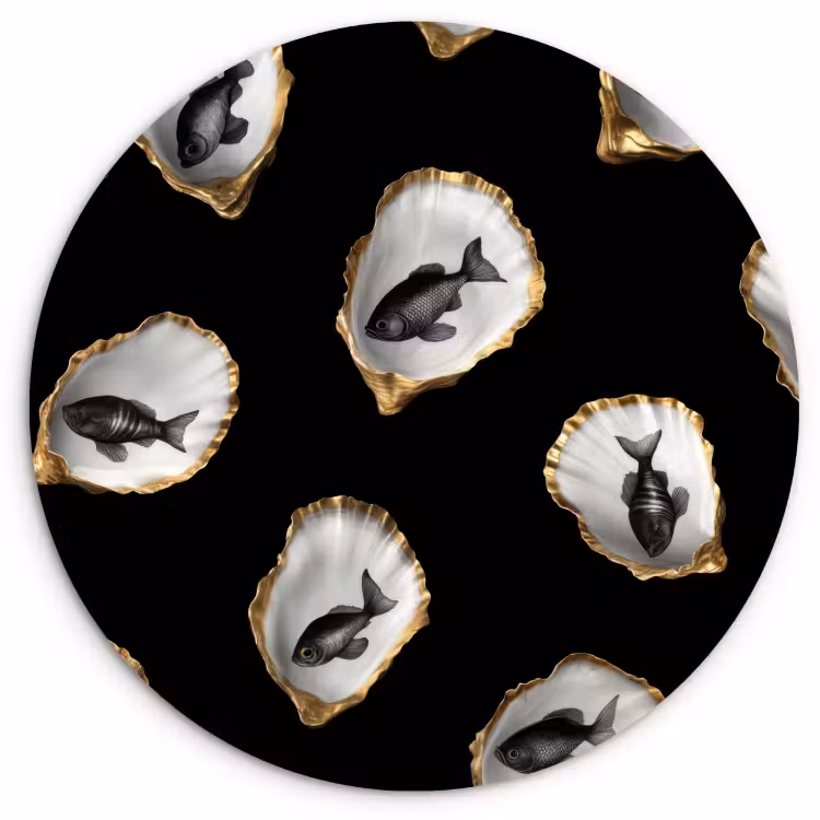 Tableau rond - Huîtres - Noir - Poisson - Or — 1