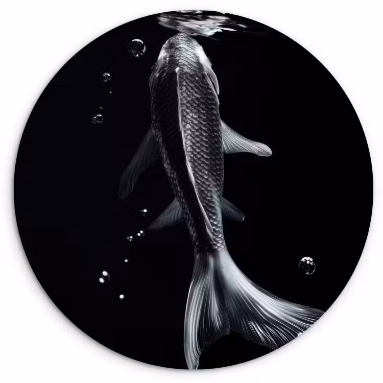 Tableau rond - Koi - Poisson - Eau - Noir — 1