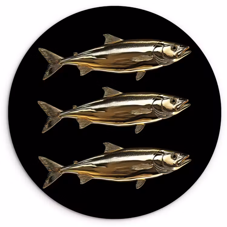 Tableau rond - Poissons - Or - Noir — 1