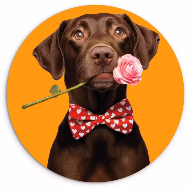 Tableau rond - Chien - Orange - Rose - Valentin — 1