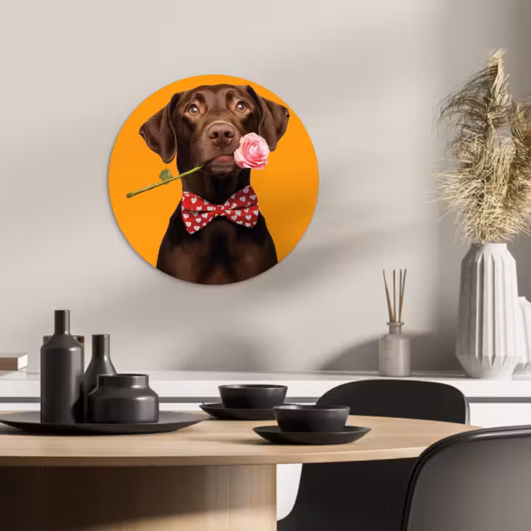 Tableau rond - Chien - Orange - Rose - Valentin — 2