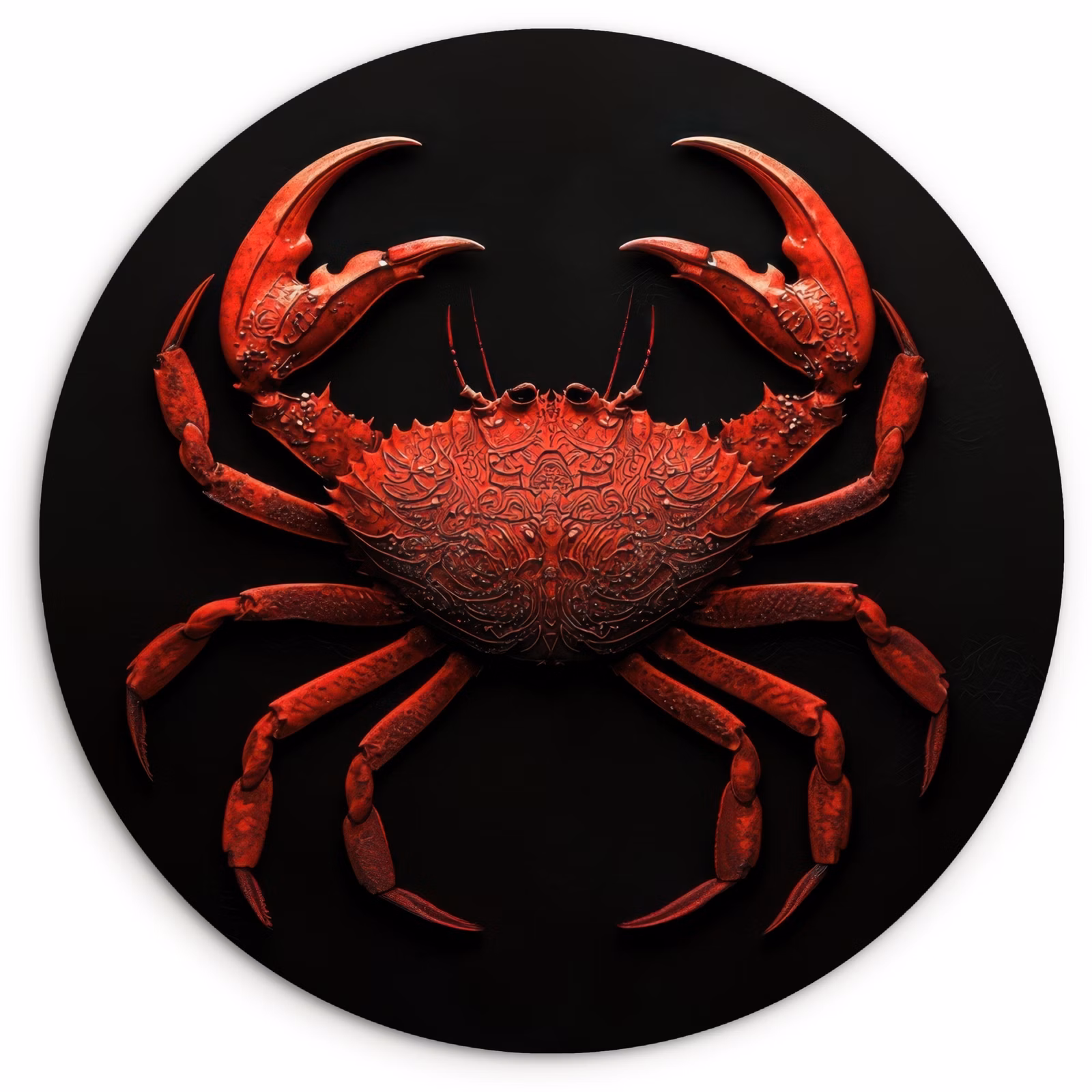 Tableau rond - Crabe - Rouge - Poissons - Crustacés — 1