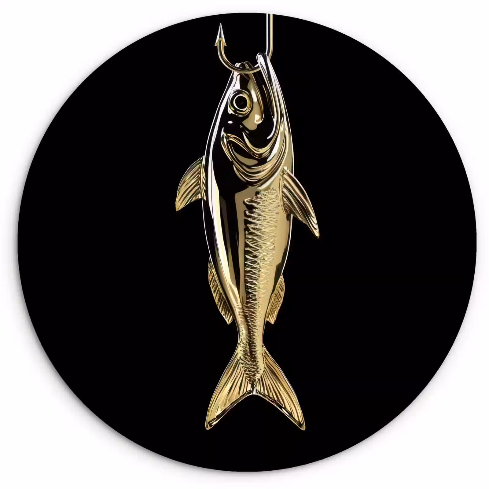 Tableau rond - Or - Poisson - Crochet - Noir — 1
