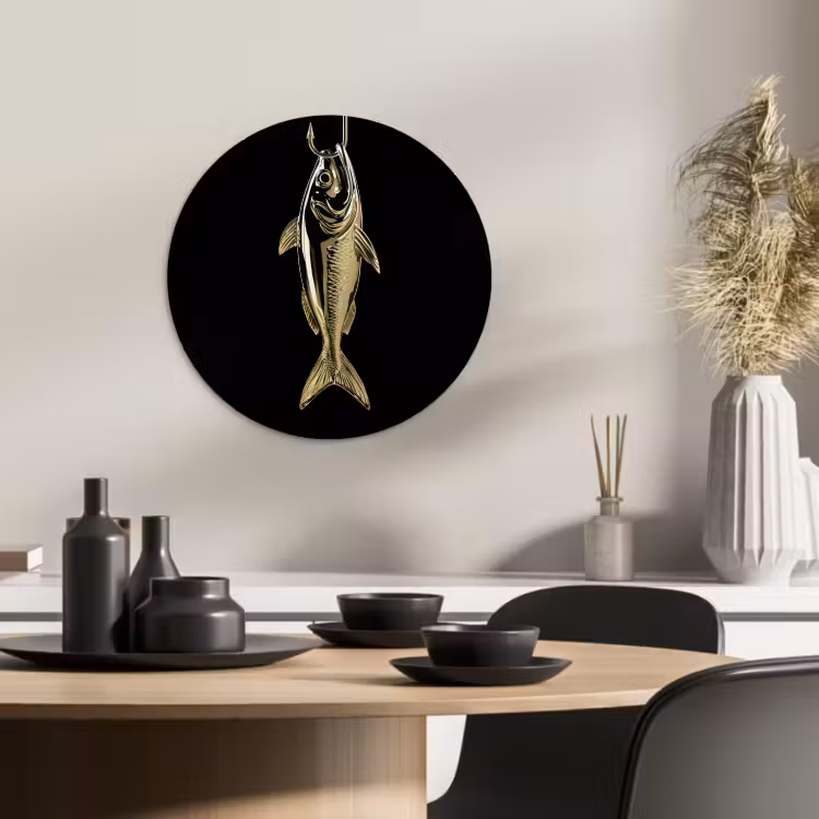 Tableau rond - Or - Poisson - Crochet - Noir — 2