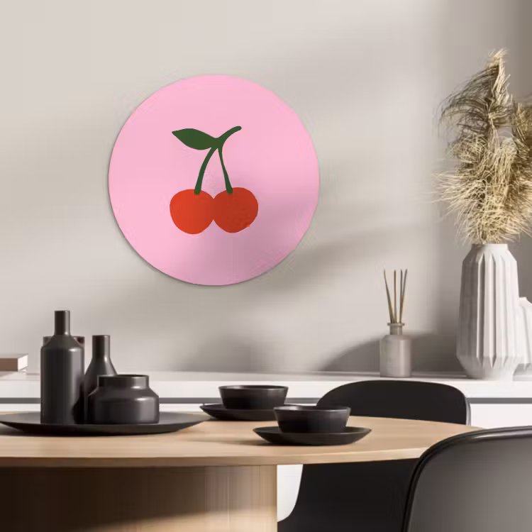 Tableau rond - Cerises - Rose - Illustration — 2