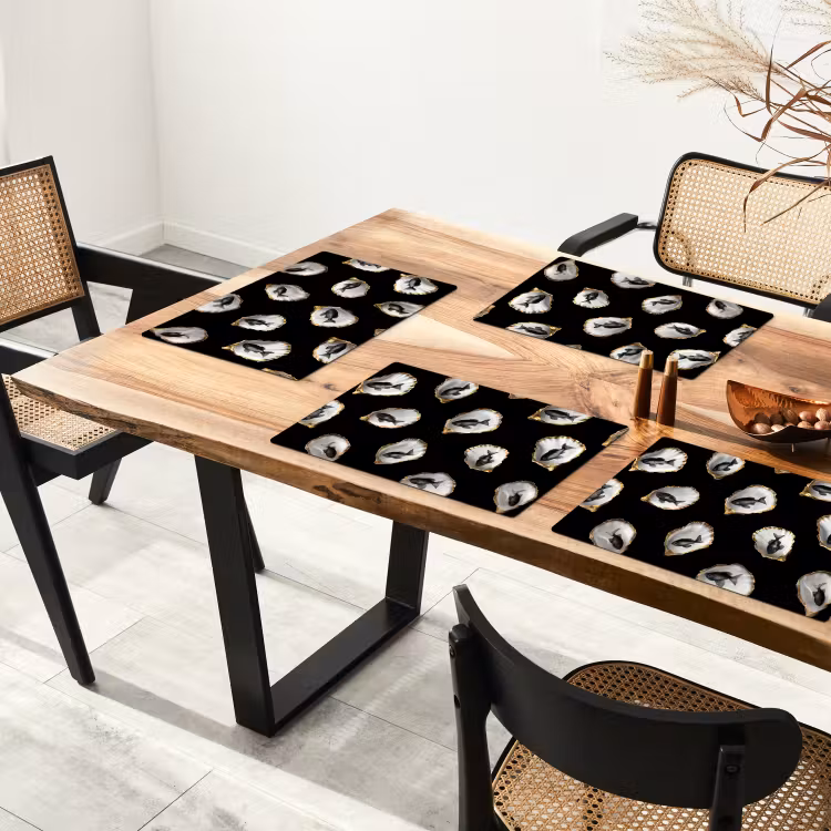 Sets de table en vinyle - Huîtres - Noir - Poisson - Or — 4