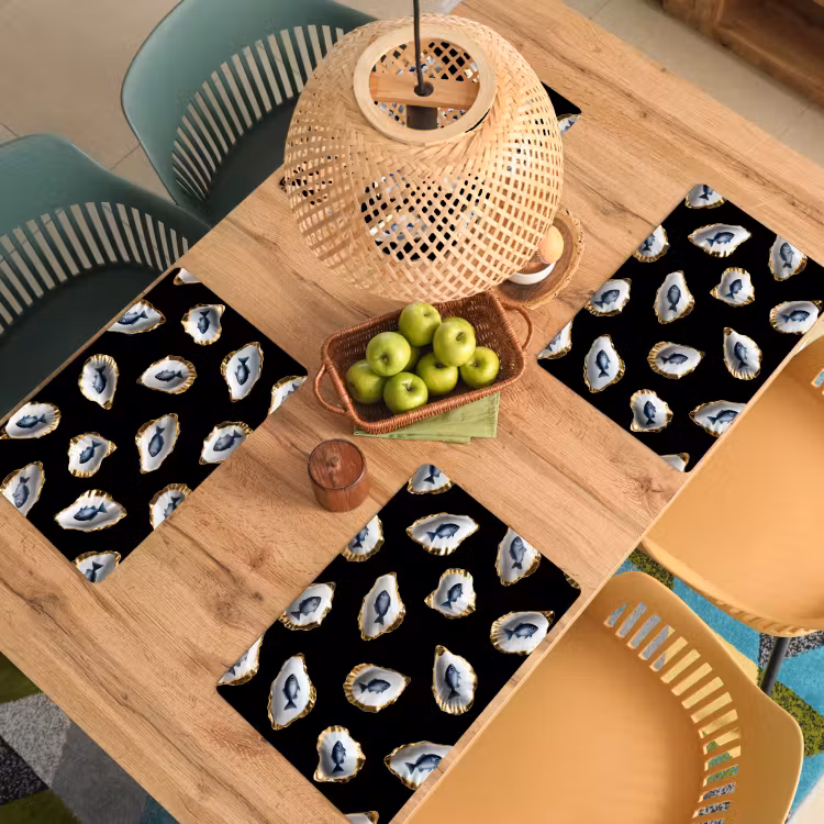 Sets de table en vinyle - Huîtres - Poissons - Bleu - Or — 3