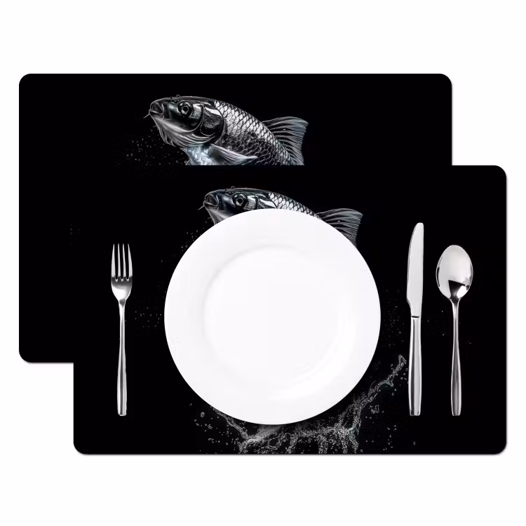 Sets de table en vinyle - Poissons - Koi - Noir - Eau — 2